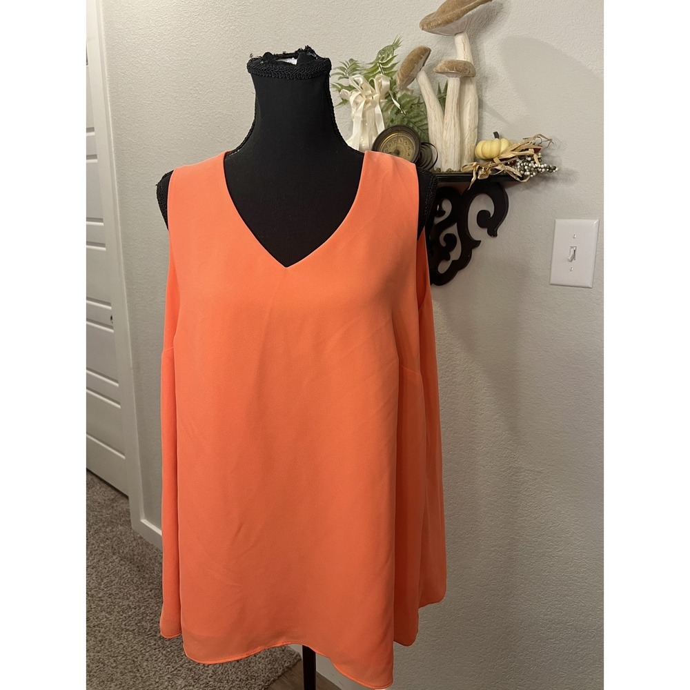 Cato Coral Orange Solid Layered Sleeveless V-Neck Cami Blouse Plus 14/16W Career
